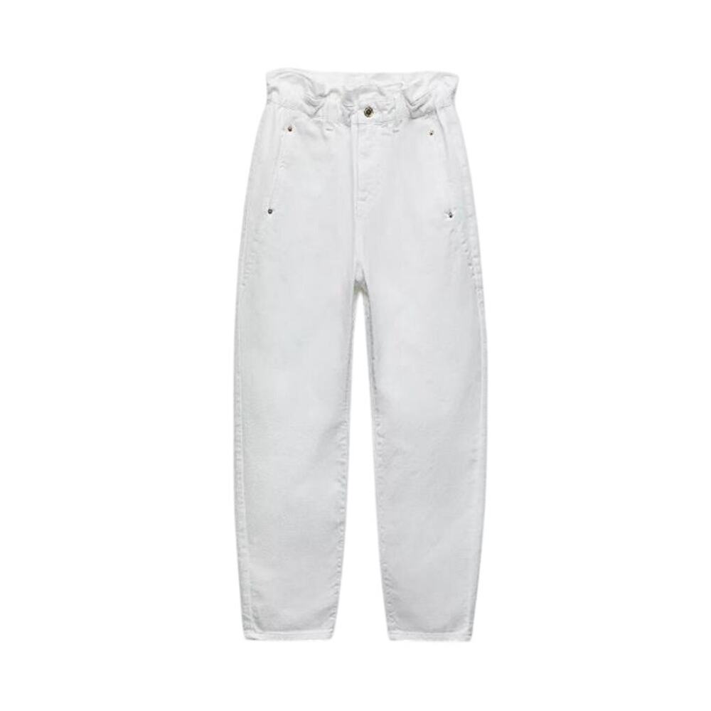 ZARA Women's Baggy Fit Paper Bag Carrot Leg Ankle Rigid Pant Size 0 In White